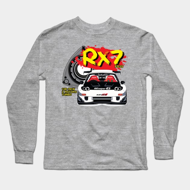 Mazda RX7 Rotary Racing Tee Long Sleeve T-Shirt by palm_skyline